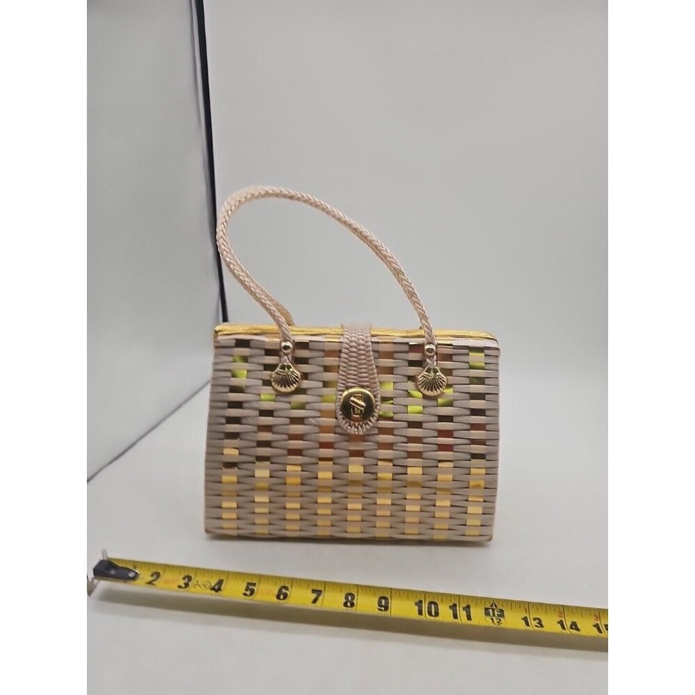 Stylish Woven Satchel Bag - Brown and Yellow